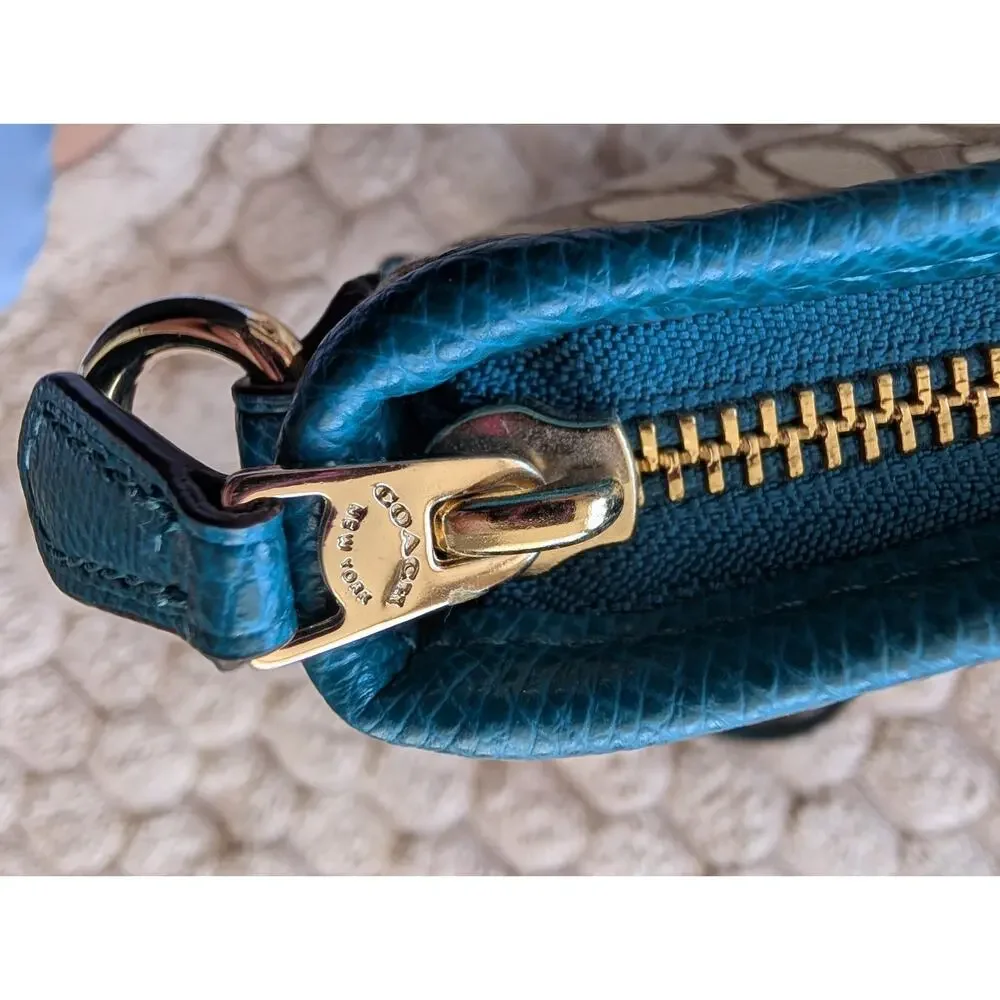 Coach File Crossbody Bag Signature Canvas Purse Brown Teal Adjustable Strap - Picture 8 of 10